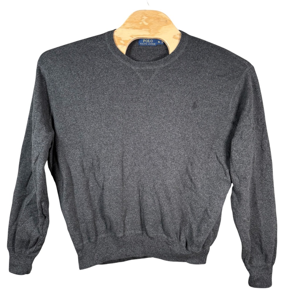 Polo Ralph Lauren Sweater Mens‎ XL Gray Cotton Crewneck Knit Pony Logo Casual